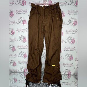 Westbeach snow pants brown paisley shimmer pattern gold hardware ski snowboard